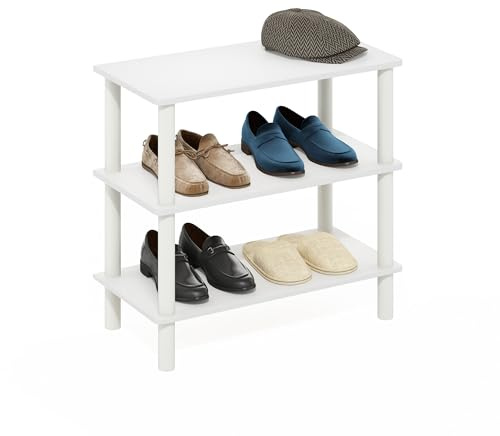Furinno TURN-N-TUBE Scarpiera, Organizer Scarpe a 3 Ripiani, Scaffale Portascarpe con Organizzatore Autoportante, per Armadio, Ingresso, Ufficio, Garage, Bianco/Bianco