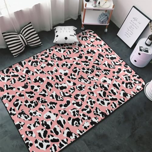 Tappeto decorativo per soggiorno, antiscivolo, lavabile, con pelle di mucca, 7,6 x 12,7 cm, per camera da letto, interni, per camera da letto e soggiorno, 152 x 99 cm