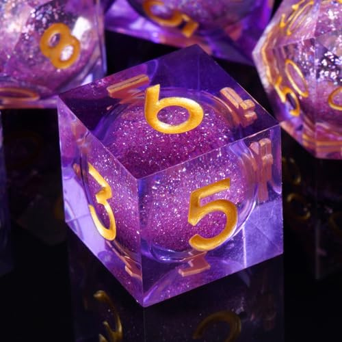 DND Würfel Set, 7-teilig Polyedrische Scharfe Kante Harz Liquid Core DND Würfelset D&D Würfel Dungeons und Dragons Spielwürfel für RPG MTG Pathfinder