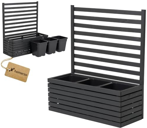 Pflanzkübel mit Rankgitter Spalier mit Pflanzkasten Blumenkasten aus Holz für Garten Balkon Terrasse Hochbeet mit 18L Kunststoff-Pflanzeneinsatz (horizontal-anthrazit, 98x36x35 H115)