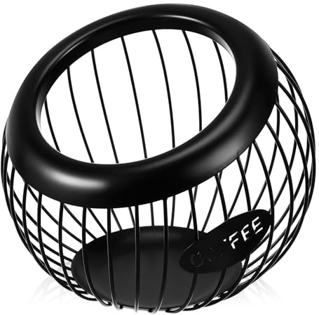 Hemobllo Coffee Pod Holder Countertop Espresso Capsule Organizer Basket Wire Fruit Basket and Tea Bag Holder Iron Storage Stand for Kitchen Counter Coffee Bar and Breakfast Area