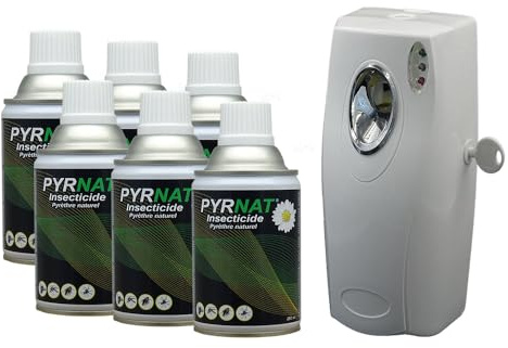 Pyrnat Insecticide 6x250ml au Pyrèthre avec Diffuseur Automatique (SBA096) Anti-mouches, Moustiques, Punaise de Lit Efficace contre les insectes volants et rampants.