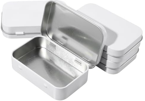 SOFPLATE Cajas de Hojalata con Bisagras de 4 pulgadas de Metal con Tapa Abatible de Hierro Blanco Vacías Rectangulares Pequeñas Organizadoras Portátiles para Té Alfileres Dulces Joyería Y Manualidades