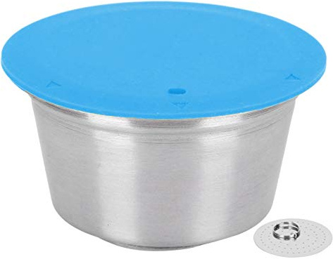 BAFOVY Cápsula de café de Acero Inoxidable Filtro de café Recargable Copla de Reutilizable para con Cubierta de Polvo Prensado 40 Ml de Silicona de Grado Alimenticio (BLUE)