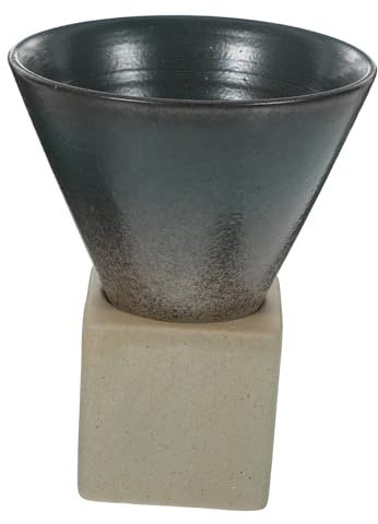 SECFOU Vintage Ceramic Coffee Cup and Japanese Style Funnel Shaped Mug, Black Matte Finish, Sturdy Earthenware for Cappuccino and Latte, Reusable Beverage Holder Suitable for Home and Office