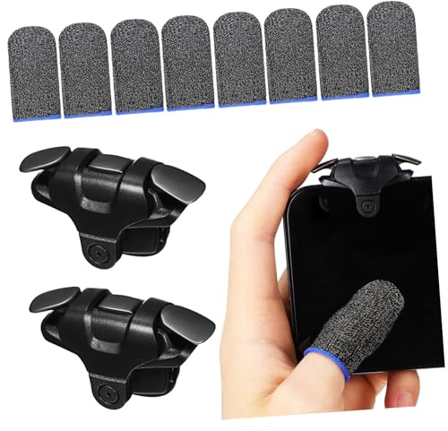 Uonlytech Game Controller Triggers mit Chicken King Gen Schwarz und Silberfaser Fingersleeves Hochsensitiv Ergonomisch mit Elastischem Clip für Stabiles Kratzfreies Mobiles Zufällige Farbe