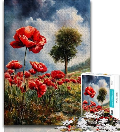 Puzzle für Erwachsene 1000 Teile Mohn 1000 Teile für Erwachsene Quizspiel ganze Familie 75x50cm
