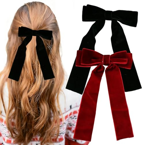 Samt Haarschleifen Clips für Damen und Mädchen, Große Französisches Schleife Haarspange, Haarklammer Schleife, Haaraccessoires mit Krokodilklemmen für Herbst, Weihnachten und Winter
