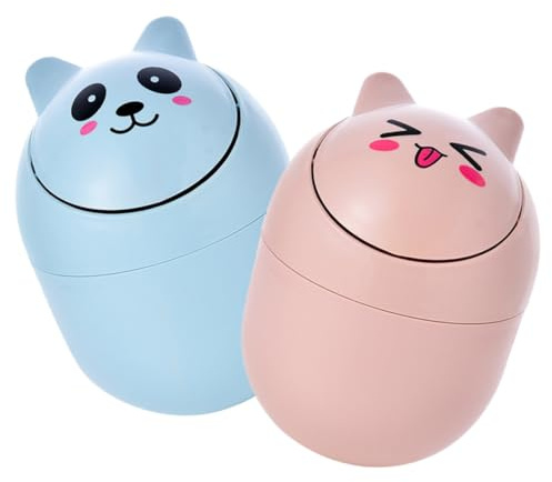 Uonlytech 2 pièces Mini Poubelle de Bureau avec Couvercle Cartoon Design Scandi Créatif Petit Seau à Déchets de Table pour Maison et Bureau Rangement Pratique pour Papiers et Petits Déchets