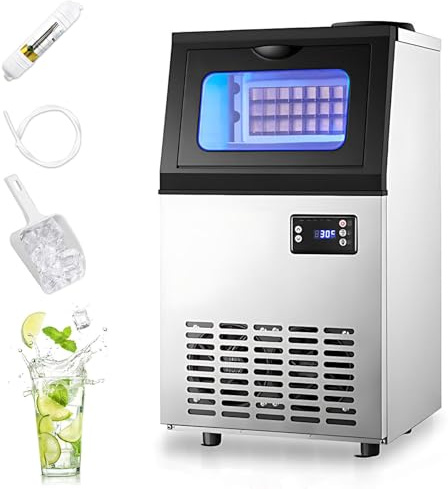CIELOBLOEN Máquina para Hacer Hielo Comercial, 45 kg/24 h, 36 Cubos de Hielo/Ciclo, máquina de Hielo para Colocar bajo encimera de Acero Inoxidable, 2 Modos de Entrada de Agua, autolimpieza