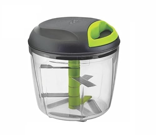 AARNAV Tritatutto manuale grigio verde | Tritare cibo con corda | Pratico tritatutto con 5 lame in acciaio inox per tritare facilmente verdura e frutta per la tua cucina (900 ml)