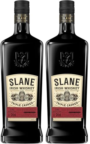 Slane - Triple Casked Irish - Whisky Irlandais Vieilli dans 3 Types de Fûts - Arômes de Pommes & Poires Mûrs et Vanillés - Blend Whiskey à Déguster Pur ou en Cocktails - 40% vol - 70cl (Lot de 2)