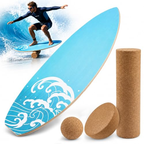 Tavola Di Equilibrio 3 In 1 Per Adulti,Con Rullo E Sfera Di Sughero,Superficie Antiscivolo E Silenziosa,Balance Board Ideale Per Surfisti E Snowboarder,Portata Massima 200 Kg