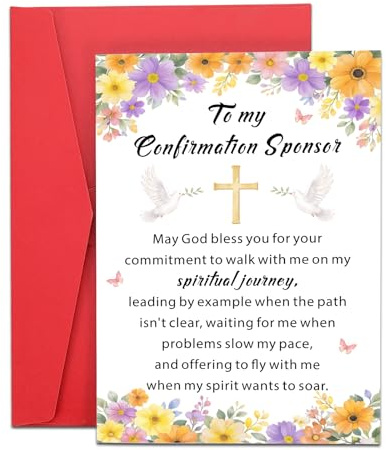 Confirmation Sponsor Card, Confirmation Sponsor Gifts for Women Men, Catholic Confirmation Cards for Godmother Godfather Appreciation Gift Christian Religious Sponsor Thank You Card for Godparent