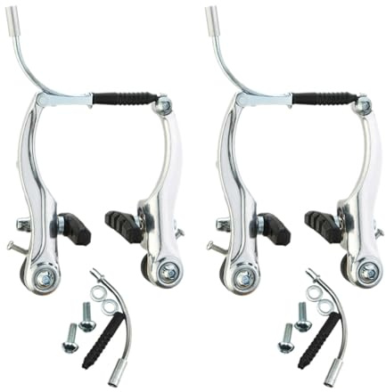Generisk cykelbromsuppsättning s 2 par – mountainbikebroms, 110–115 mm armlängd | cykeltillbehör bromsset svart silver | vägcykel cykelbroms, 55–70 mm bromsbackar