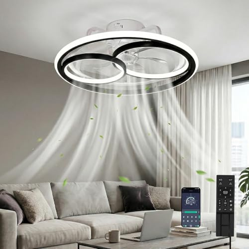 DATO Ventilador de techo con luz, 3 temperaturas de color y 6 velocidades, ventilador de techo LED con lámpara, silencioso y regulable (C)