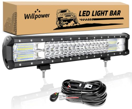 Willpower 20 Zoll 288W LED Arbeitsscheinwerfer Bar mit 12V Kabelbaum | 3 Reihen, Spot-Flut Kombination, wasserdicht, 6000K Weißlicht, Scheinwerfer, für 4x4 Offroad Pickup SUV ATV UTV