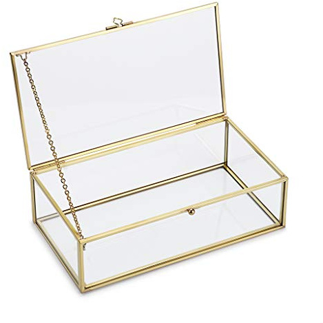 Hipiwe Vintage Glass Keepsake Box, Rectangle Jewelry Display Organizer, Lidded Box for Home Decor, Storage of Trinkets, Rings, Bracelets