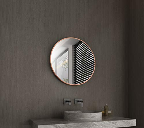 Talos Spiegel rund Noble Ø 60 cm – Matt Kupfer Wandspiegel mit robustem Aluminiumrahmen in matt Gold und Schwarz – Modernes Design mit Aufhängegurt in Lederoptik – Ideal für Badezimmer und Wohnzimmer