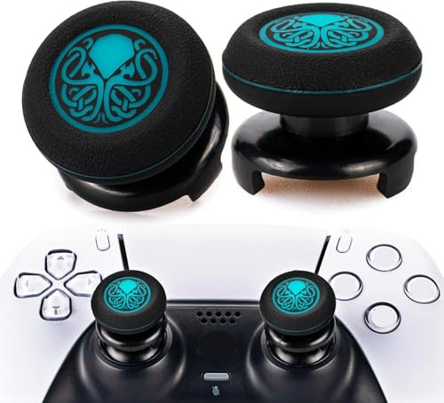 Playrealm FPS Thumbstick Extender & Printing Rubber Silicone Grip Cover 2 Sets for PS5 Dualsenese & PS4 Controller (Cthulhu Abyss Blue)