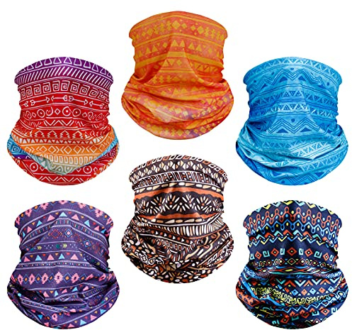 6 Pack Neck Gaiter Elastic Balaclavas Face Mask Versatile Bandana for Men Women