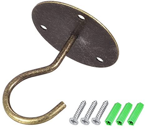 sourcing map Ganchos de techo para colgar en la pared, 65 mm, placa redonda de hierro para colgar lámparas de araña de plantas (bronce, 2 unidades)