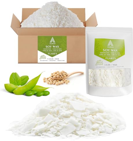 Auroh 100 % ren sojavax för ljusframställning 15 kg naturliga SOYA-behållare vaxflingor – biologiskt nedbrytbart, miljövänligt vax