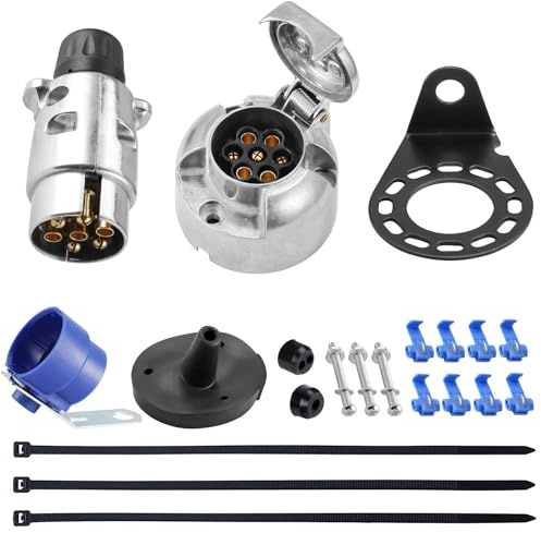 SPARKMOTO Metallo Presa Rimorchio 7 Poli E Metallo Spina Rimorchio 7Poli,12V Spina Presa Rimorchio 7Poli Alluminio Impermeabile,con Staffa di Montaggio,Guarnizione E porta spina rimorchio(Alluminio B)