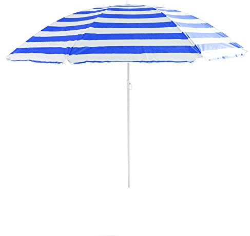 Nalu Parasol d'extérieur réglable en hauteur avec motif bleu et blanc 160 cm, Bleu/blanc, L