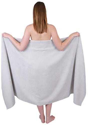 Betz Badetuch XXL 100x200 cm – 1 Stück – Saunatuch & Strandtuch aus 100% Baumwolle, 360 g/m² – saugstark & weich – großes Handtuch mit Aufhänger – Serie Berlin – Farbe Silbergrau