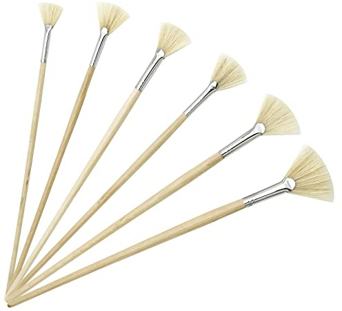 6 Pinceles Abanico Cerda de Cerdo para Pintura Oleo/Acrilica/Acuarela Profesional, LEA-SHALL Pincel Ventilador Acrilico con Mango Largo de Madera Set Artist Pelo Natural Calidad
