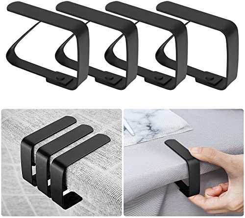 Lot de 4 Pinces à Nappe, Pinces à Nappe, Pinces à Nappe en Acier Inoxydable pour Intérieur, Extérieur, Jardin, Salle à Manger, Pique-nique, Fête et Mariage, Noir