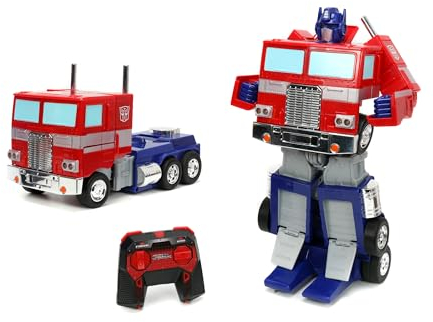Jada TRANSFORMERS Converting RC Optimus Prime – Original G1 model Remote Control Car - 30 cm long in Truck mode, standing 35 cm Tall converted to autobot mode with lights sounds and voice