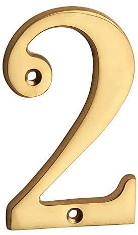 HASWARE 12 cm Numero civico moderno in ottone lucido, elegante, numeri di porta, cartello stradale, cifre dell'indirizzo della casa (2, Laiton)