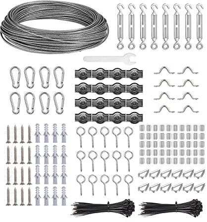 60mΦ2mm Rankhilfe Drahtseil kit, Seilspanngarnitur Stahlseil Edelstahl, Stahlseil Ummantelt mit ösen,Seilspanner, Spannschloss Spannseil, Rankhilfen für Kletterpflanzen, Wäscheleine, Gardinenseil