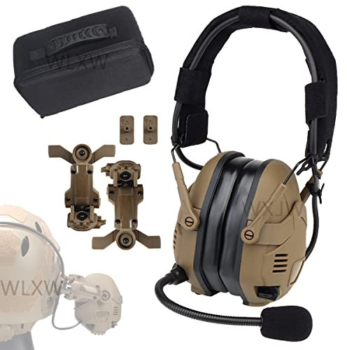 Military Tactical Headset Retractable (Bluetooth Rechargeable), Noise Cancelling Pickup Airsoft Headphone, Radio Microphone with Silicone Earmuff,TAN