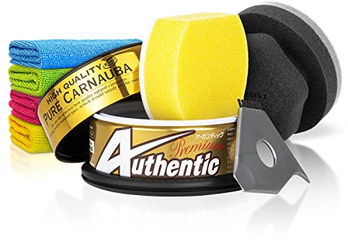 Soft99 Authentic Premium Carnauba Wachs (200g) Auto Versiegelung Set - Langzeitschutz (1 M.) mit Glanz-Finish für Deinen Lack inkl. Wax Applikator - Lackversiegelung, Langzeitversiegelung | 8-teilig