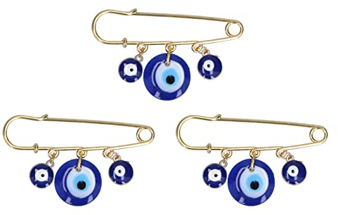 Evil Eye Brosche, Evil Eye Pin, 3 Stück Kleidungsnadeln 3 blaue Augen Anhänger Golden Anstecknadel Exquisite Multifunktionale Sicherheitsnadeln für Kleidung, Tasche, Schal, Dekoration
