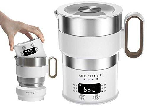 Bouilloire Électrique Pliante En Acier Inoxydable Bouilloire Portable Voyage Bouilloire Électrique 0 5L One-Key Heating-White Upgrade Present