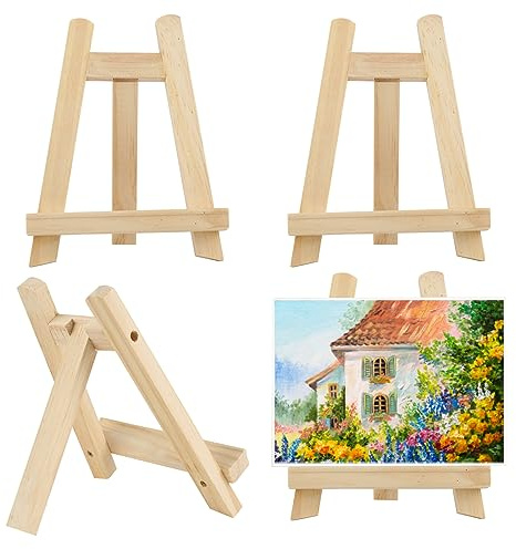 4 Stück Klein Staffelei, Tischstaffelei, Holz Bilderständer, Desktop Gemälde Kunstwerke Ausstellen mini Holzstaffeleien für Hochzeit Geburtstag Party (15 x 20cm)