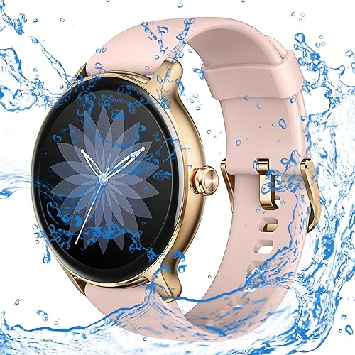 Rosa Smartwatch Herren Damen IP68 Wasserdicht Fitnessuhr Sportuhr Bluetooth-Anrufe mit Herzfrequenz-Schlafmonitor 7 Tage Lange Akkulaufze Itmehrfach Sportmodi für IOS Android Rosa
