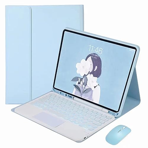 CLALOC Custodia con Tastiera per Samsung Galaxy Tab S9FE/S9/S8/S7/A7/A8/A9 con Supporto per S Pen, 7 Colori Retroilluminati Slim Stand Cover Tastiera Wireless Staccabile,Blu,A8 10.5
