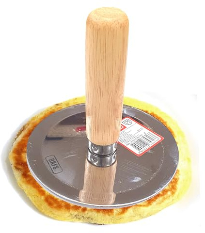 DEAD SKIN Hotteok Hand Presser (Stainless Steel Plate, Wood Handle, 12cm/4.7 inches) - Korean Style Pancake Masher for Potato, Easy to Press, Does Not Get Hot