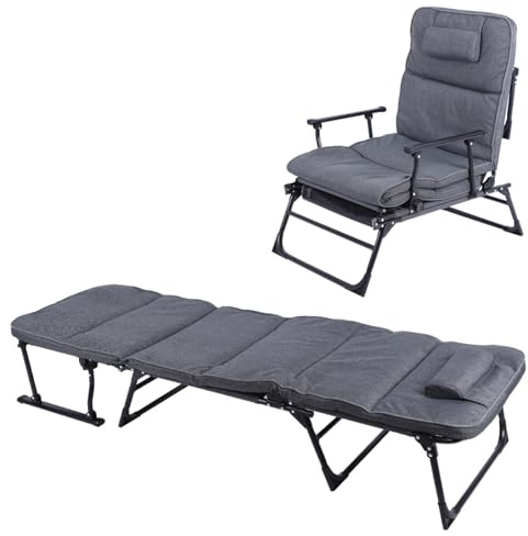 LEX 2in1 Gartenliege, Ruheliege, Liegebett mit Polster und Kopfkissen, Klappliege (grau)