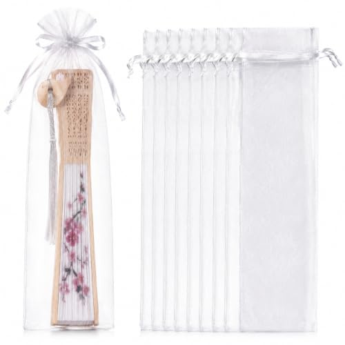 TOVINANNA 50Stk Organzabeutel 26x6 cm, Schmale Fächerbeutel Transparent | Längliche Organzasäckchen mit Kordelzug für Fächer, Eleganter Beutel für Hochzeit Gastgeschenke Schmuck Stifte Kerzen