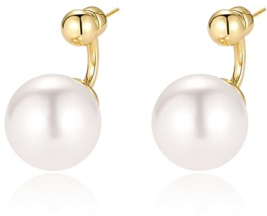 YAXUN Perlenohrringe für Damen 925 Sterling Silber Vergoldet, Gold Kugel Ohrstecker und große Perlen Tropfen Ohrringe Schmuck Geschenke für Frauen und Mädchen