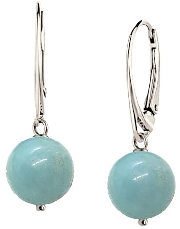 I.L.U.S Amazonit Ohrhänger Silber Handgemachte Damen Ohrringe 925 Sterling Silber mit blauen Edelstein Amazonit-Kugeln–Hängend Blaue Edelsteinschmuck mit Natursteinen Geschenkidee