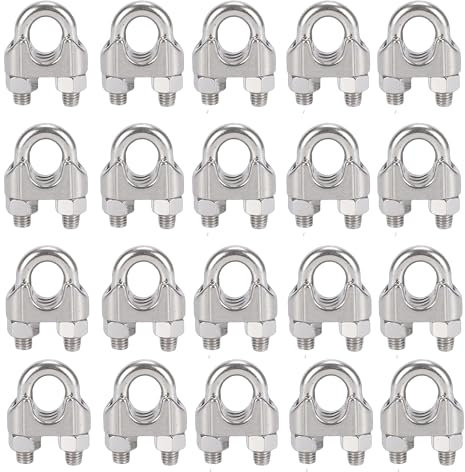 duoyif Abrazadera De Cable De Acero 4mm, 20piezas M4 Clip De Cuerda De Alambre Inoxidable, m4 Abrazaderas De Cable Para Cables De Alambre Cables De Acero Cuerdas De Jardín (Plata, M4)