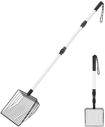 SAN LIKE Katzenstreuschaufel, Metall Katzenstreuschaufel mit langem Griff und tiefer Schaufel, Abnehmbar, Antihaftbeschichtet mit bequemen Gummigriff für Haustier, 105CM
