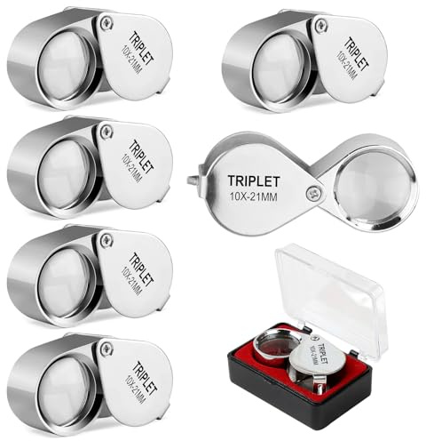 6 Piezas Lupa de joyero, 10x Bolsillo Plegable Lupa de joyero lupas de joyero Metal Lupa relojero para Leer Monedas, Diamantes, Joyas, Sellos